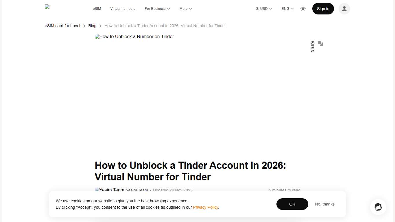 How to Unblock a Tinder Account in 2026: Virtual Number for Tinder - Yesim