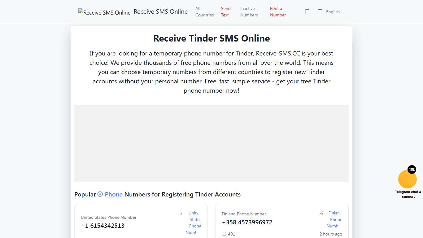 Temporary Phone Numbers for Tinder Account Verification - Receive SMS Online